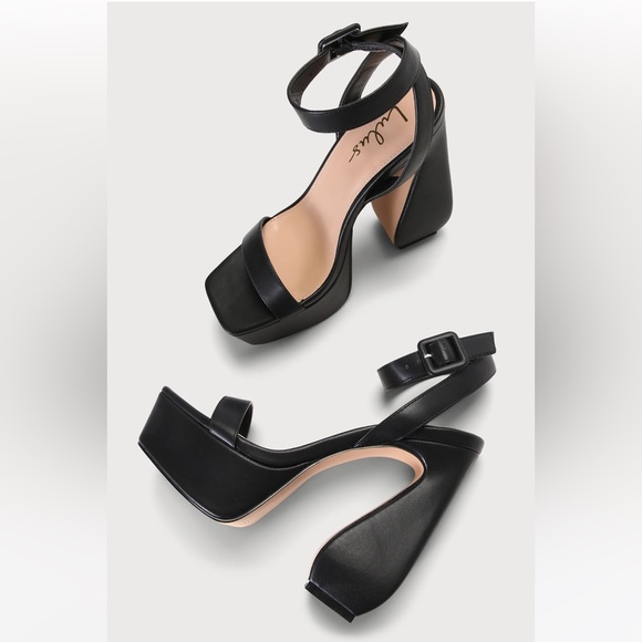 Lulus “Lorio Black Platform Square Toe Ankle Strap High Heel Sandals” - Picture 2 of 7
